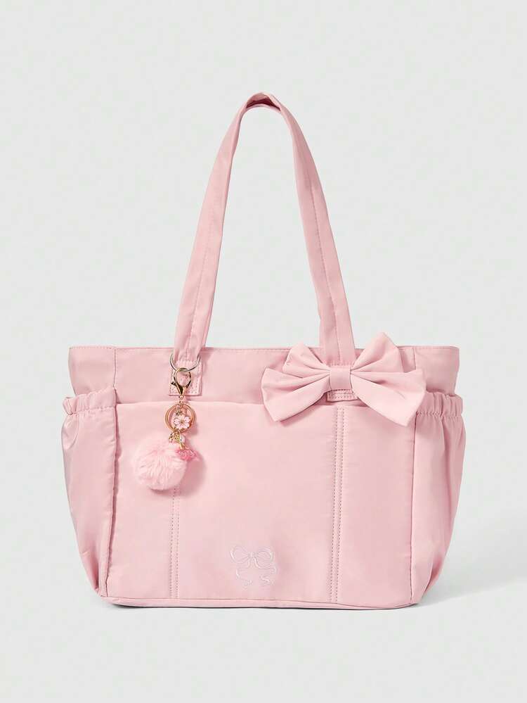 ROMWE Kawaii Bolsos de mano para mujer, Rosa, Bolsa de playa - Modelo de bola de pelo - Añade 1