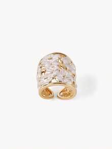 Opalesca 18K Gold Plated White Flower Exquisite Fashion Open Ring - Yellow Gold - View 16