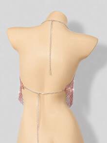 VaVaBold Rhinestone Studded Fishnet Overlay Cami Top For Holiday Party Clothes - Purple - View 2