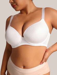 Barelissa 1pc Plus Size Striped Fabric Underwire Bra - White - View 1