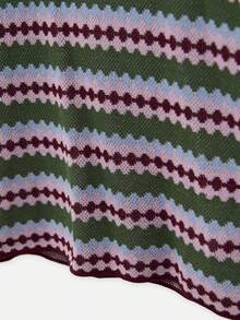 Nöista Top de punto con estructura de rayas de colores, cuello en color contrastante y detalles en color rosa alrededor, otoño para mujeres, vuelta al colegio - Verde - Ver 11