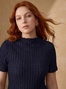 MOTF PREMIUM WOMEN'S PLUS SIZE SPRING/SUMMER MOCK NECK SHORT SLEEVE TOP - Royal Blue - View 3