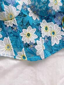 Soleia 女款花卉刺繡圖案休閒百搭日常穿著上衣 - 藍色 - 查看 5