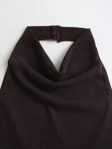 Sweetra Women's Solid Color Shiny Knot Design Elegant Halter Neck Dress - Brown - View 7