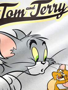 TOM & JERRY X SHEIN 大尺碼女款字母卡通印花圓領短袖休閒T恤 - 白色 - 查看 7