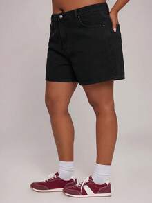 MUSERA Plus Size Mid Rise Baggy Fit Light Wash Denim Shorts Spring Summer Elegant Cute Vacation Casual Everyday Core Denim - Black - View 3