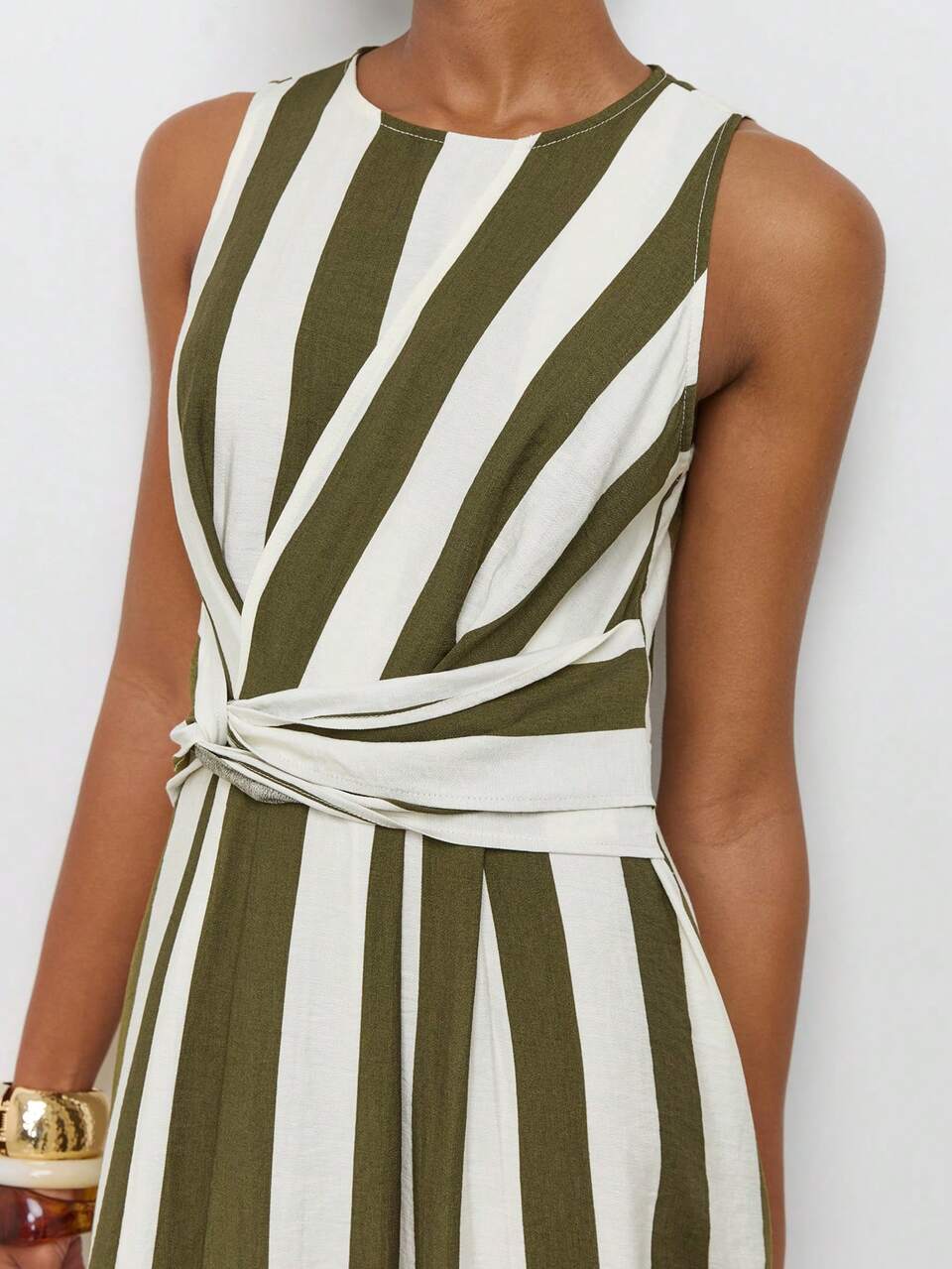 SHEIN Maija Women's Olive Green Colorblock Pleated Casual Tropical Elegant Party Vacation Long Dress Going Out Outfits Summer Holiday Outfits