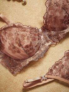 SHEIN 2pcs Women Retro Blue Sexy Lingerie Set - Champagne - View 3