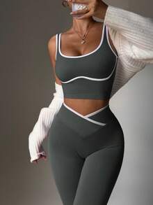 Dewbera Dewbera Women's Yoga Colorblock Seamless Sports Set - Dark Grey - View 5