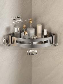 1pc Stainless Steel Wall Mounted Bathroom Storage Rack (Random Hook Design) Bathroom - Multicolor - View 3