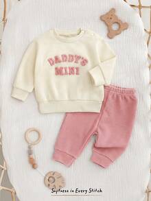 Cozy Pixies 新生兒可愛套裝，字母刺繡 DADDY'S MINI，休閒日常穿著，秋冬款 - 粉色 - 查看 9