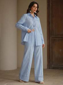 Anewsta Essential Women's Solid Color Casual Versatile Daily Wear Long Pants - Blue - View 6
