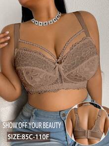 DesireSculpt Plus Size Lace Wireless Bra, 1pc - Coffee Brown - View 3