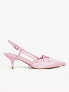 CUCCOO CHICEST 女士粉色緞面蝴蝶結時尚優雅氣質尖頭小貓跟鞋 - 粉色色丁 - 查看 3