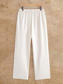 HIMLAND Pantalones rectos de color liso versátiles y casuales para hombres para ir al trabajo - Beis - Ver 2