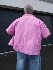 Artur Kramer Men's Casual Loose Striped Short Sleeve Shirt, Spring To Summer - Watermelon Pink - View 6