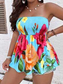 Breezaya Plus Size Versatile Premium Positioning Print Floral Women's Top - Blue - View 3