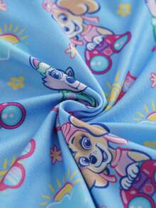SHEIN | PAW Patrol 少女卡通印花單排扣短袖上衣與短褲休閒日常居家睡衣套裝 - 紫色 - 查看 5