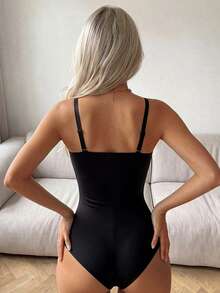 SuitURBody 女士時尚優雅杯型黑色連體衣 - 黑色 - 查看 4
