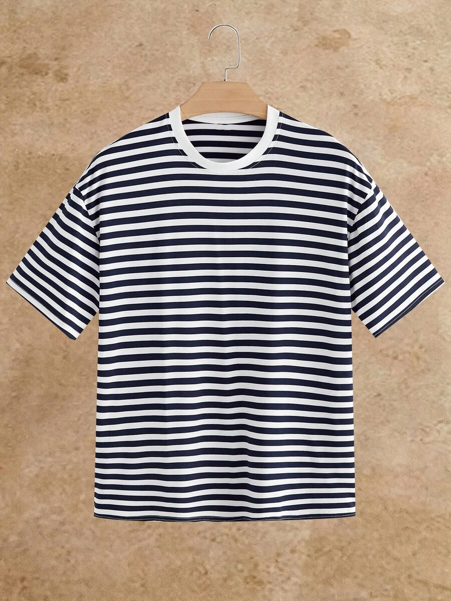 HIMLAND Classic Striped Crew Neck Short Sleeve Casual T-Shirt For Summer
Stylish Navy And White Horizontal Stripe Tee Shirt - Blue - View 1