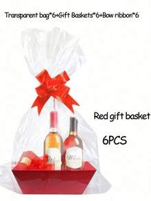 6/12 Piece Gift Basket Set, Multiple Colors Available,Christmas Hollow Gift Baskets, Including Bows, Plastic Bags, And Kraft Paper Market Tray Cardboard Baskets For DIY  Holiday Gift Wrapping, Shelf-Style Gift Baskets, Suitable For Halloween - Multicolor - View 19
