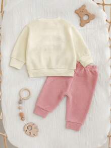 Cozy Pixies 新生兒可愛套裝，字母刺繡 DADDY'S MINI，休閒日常穿著，秋冬款 - 粉色 - 查看 2