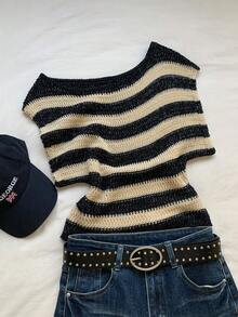Comfortcana Women's Colorblock Striped Knit Top - Black and White - View 3