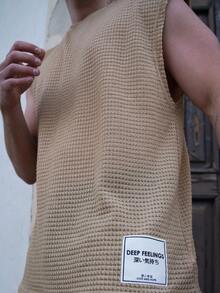 LEOGASHI LEOGASHI Men Summer Leisure Solid Color Wide Strap Tank Top - Camel - View 7