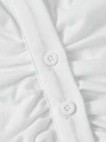 SHEIN MOD 女款純棉夏季休閒純色前抓褶鈕扣露背掛脖上衣 - 白色 - 查看 4