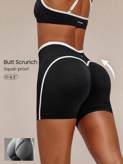 GLOWMODE 4.3" Ultrafine Soft Seamless Sunny Sprints V-Waist Scrunch Butt Non-See-Through Shorts With Contrast Seams Running Workout Gym Daily Active