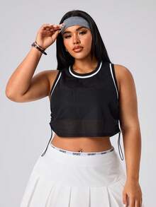 Seamluxe SHEIN Sport Débardeur de sport court avec cordon de serrage latéral pour femmes grandes tailles - Noir - Voir 5