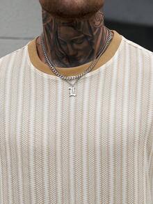Manfinity CasualCool 男士休閒 INS 風格對比條紋紋理布料日常街頭風男友丈夫禮物週年紀念禮物夏季寬鬆版型 T 恤 - 彩色 - 查看 6