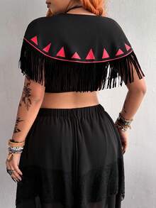 Whyspr Syal Rumbai Motif Geometris untuk Liburan Musim Dingin Ukuran Plus - Hitam - View 3