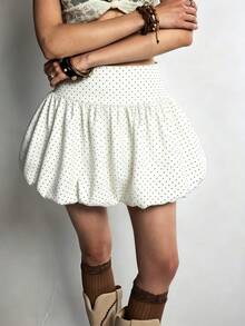 SHEIN 2026 New Fashion Polka Dot Commute Street Vacation Y2K Skirt For Women - White - View 3