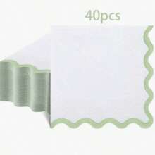 20pcs/40pcs/60pcs Green Wavy Edge Napkins, 2-Ply Classic White Napkins With Light Green Wavy Edges, Disposable Dessert Beverage Napkins, Suitable For Mother's Day, Bridal Shower, Gender Reveal Party, Birthday And Other Occasions - green - View 10