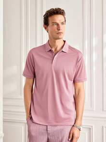 Officeau Men's Casual Lightweight Breathable Solid Color Short Sleeve Polo Shirt, Suitable For Business, Commute And Daily Wear In Summer - Burgundy - View 6