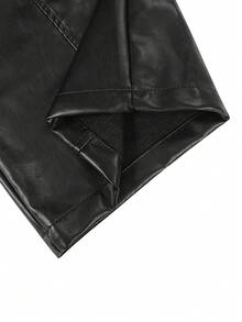 SLATEMANN Men's Black PU Leather Straight Leg Casual Fashion Versatile Pants - Black - View 8