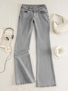 Mori Grove Mori Grove Fashionable Light Gothic Style Washed Slim Fit Flare Jeans - Light Grey - View 3