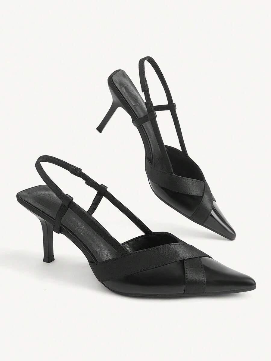 CUCCOO CHICEST Black Pointed Toe Closed Toe Sandals Women's Word With Patent Leather Temperament Shoes Slingback Skirt High Heels - Black - View 1