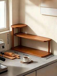 1pc Wood Vintage Brown Corner Shelf Rack Sturdy Multifunctional Open Storage Cup Holder Stand Space Saving Load Bearing For Coffee Corner Kitchen Countertop Bar Tea Room Coffee Lover Gift Apartment Essential Kitchen Organizer - Multicolor - View 12