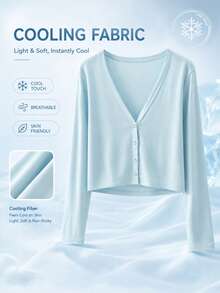 GlowEve Cooling Loose Casual Silhouette Cape Button-Up Top, Suitable For Daily Wear, Vacation, Commuting And Outings Travel Light Blue Autumn Everyday - Blue - View 4