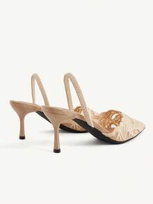 CUCCOO CHICEST New French Mesh Lace Pointed Strap Sandals, Apricot Stiletto Women's High Heels, Shoes, Fashionable And Elegant Date Party Fall Shoes - Apricot - View 6