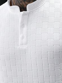 Manfinity CasualCool Men's Textured Button Half-Placket Short Sleeve Polo Shirt For Vacation - White - View 4