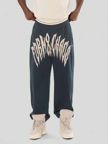 FORM&CHAOS Men's Autumn Navy Blue Loose Sweatpants Street Print Long Pants - Navy Blue - View 1