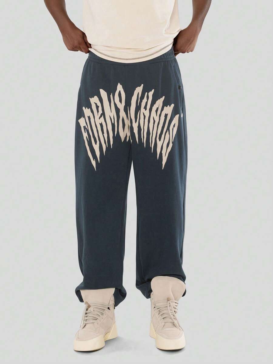 FORM&CHAOS Men's Autumn Navy Blue Loose Sweatpants Street Print Long Pants - Navy Blue - View 1