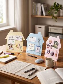 Joivida 1pc Cute House-Shaped Magnetic Memo Board, Standing Metal Message Board, Hanging Display Desktop Memo Decoration Rack - multicolor - View 6