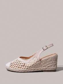 Styleloop 女士草編楔跟厚底涼鞋，刺繡鞋面，旅行必備，夏季穿搭，度假氛圍 - 杏色 - 查看 3