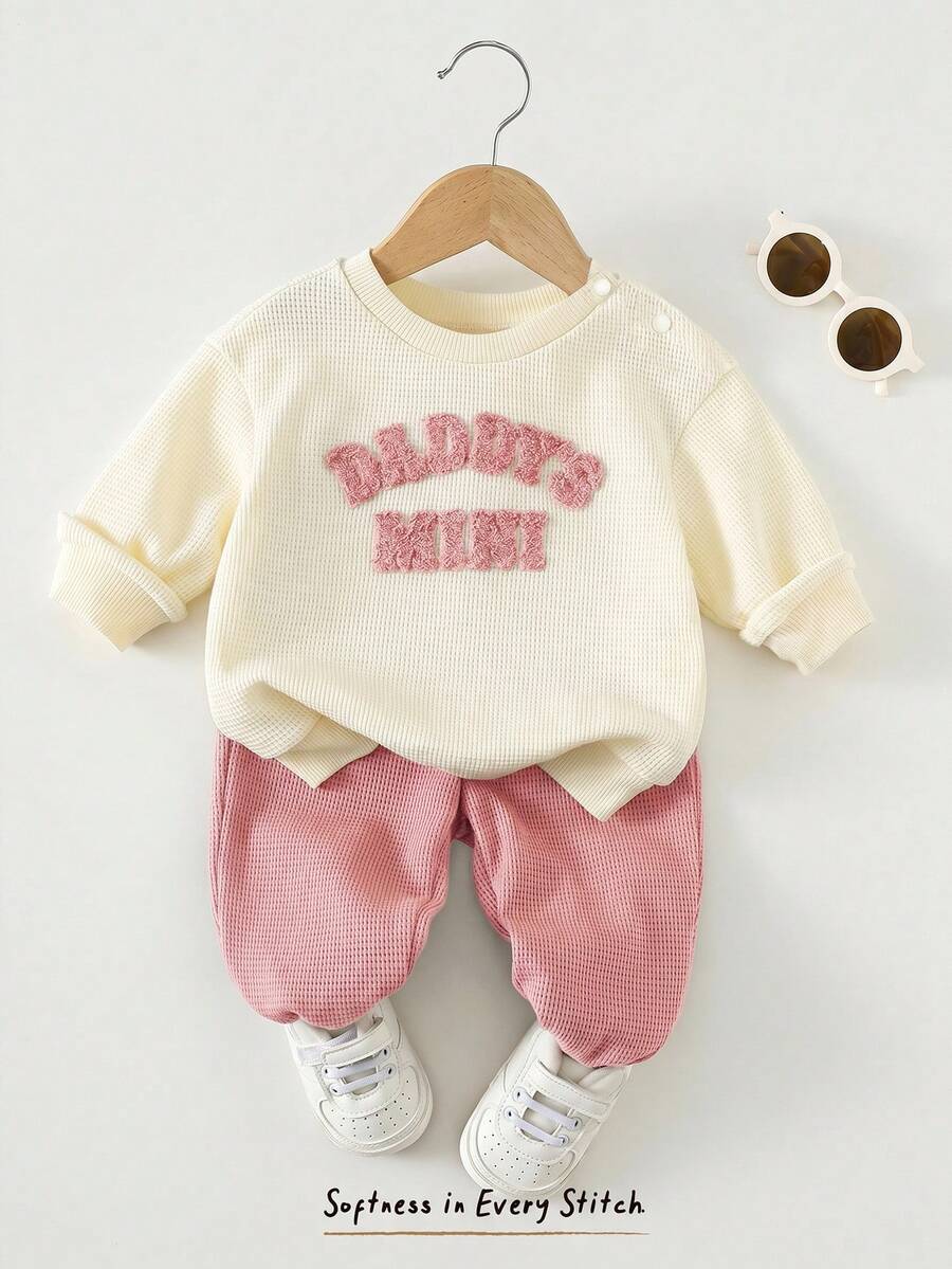 Cozy Pixies 新生兒可愛套裝,字母刺繡 DADDY'S MINI,休閒日常穿著,秋冬款 - 粉色 - 查看 1