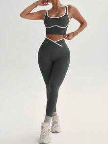 Dewbera Dewbera Women's Yoga Colorblock Seamless Sports Set - Dark Grey - View 4