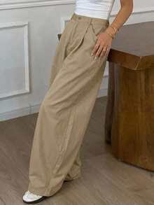 Livesso Plus Size Loose Solid Color Harem Pocket Pants For Women, Spring/Summer Casual - Khaki - View 8